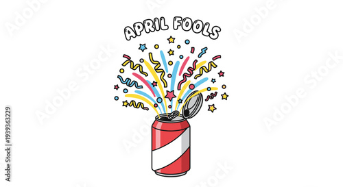 Colorful april fools illustration with can and confetti