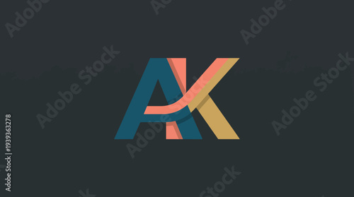 A visually striking AK logo with vibrant color blocks reflecting modern aesthetics, suitable for showcasing brand identity in fashion, tech, or creative fields.