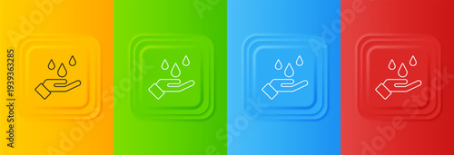 White Washing hands with soap icon isolated on colorful background. Washing hands with soap to prevent virus and bacteria. Set icons in square buttons. Vector