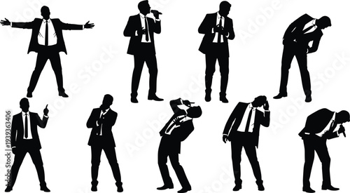 Singer silhouette vector illustration, expressive performer poses with microphone on stage, dynamic concert performance art for design, logo, tattoo