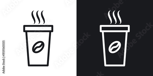 Hot coffee cup icon set in black and white stroke lines