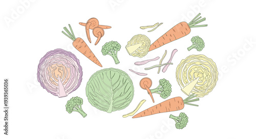 Colorful Illustration of Various Vegetables.
