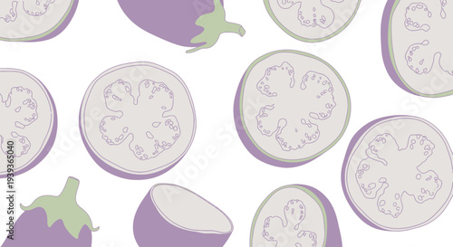 Pills and Eggplants in Flat Design.