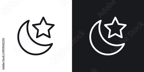 Islam star and crescent icon set in black and white stroke lines
