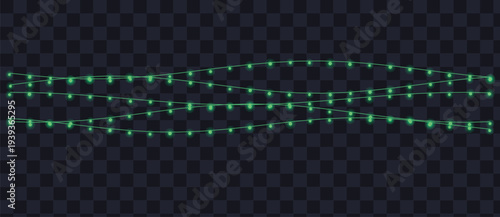 Several wavy garlands of glowing teal lights create a festive atmosphere on a dark transparent canvas