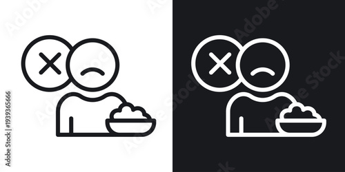 Lack of appetite icon set in black and white stroke lines
