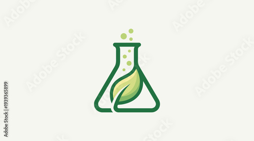 This vibrant illustration depicts a lab flask with a green leaf, symbolizing innovation, sustainability, and the convergence of science and nature in a unified design concept.