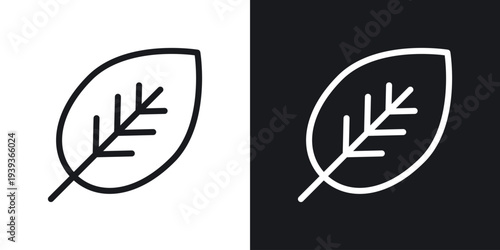 Leaf icon set in black and white stroke lines