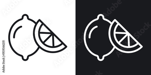 Lemon icon set in black and white stroke lines