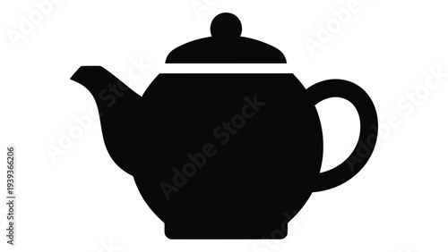 Black silhouette of a traditional tea pot ceramic with lid and handle