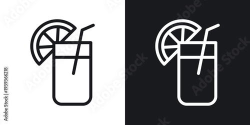 Lemonade icon set in black and white stroke lines