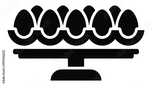 Black silhouette of an egg boiling rack with six eggs on a pedestal base