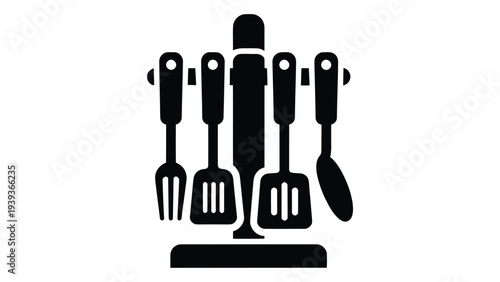 Black silhouette of kitchen utensil stand rack with cooking tools