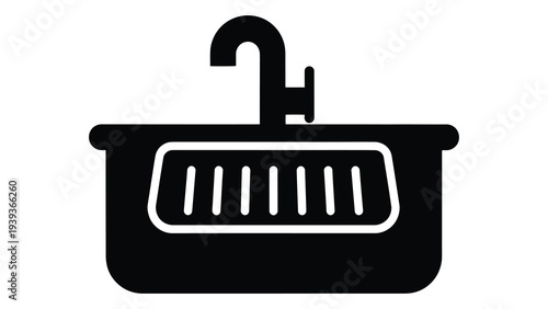 Black silhouette of silicone sink protector with faucet on white background