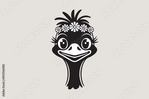 Cute Ostrich with Floral Crown  vector