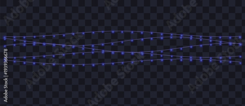 Three elegant wavy strands of deep blue string lights create a serene glowing ambiance