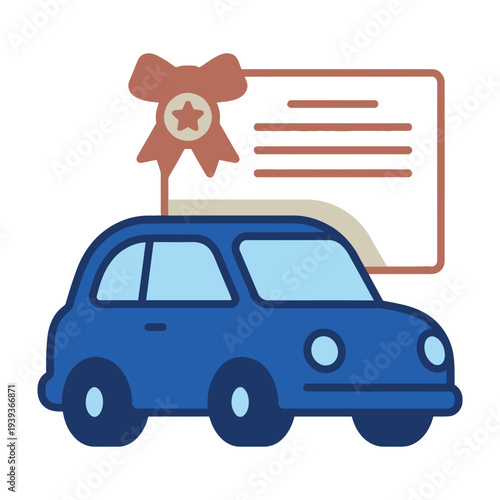 Blue car illustration with gift ribbon and star symbol modern design transportation concept isolated on white background