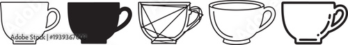 Set of five coffee cups thin line art minimalist design vector illustration scalable graphic