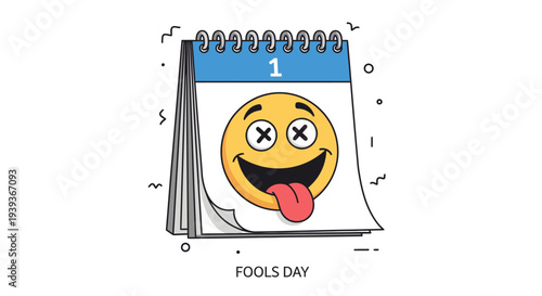 Humorous calendar page with april fools' day emoji on white background playful cartoon style