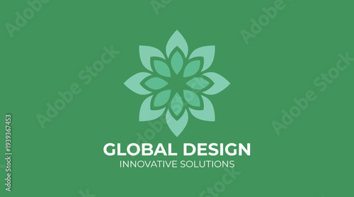 This image features an elegant logo with a floral design, symbolizing innovative solutions and global design, highlighting creativity and modern aesthetics.