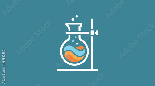 This image presents a colorful laboratory flask logo, emphasizing creativity in science and innovation, capturing the essence of research and experimentation.
