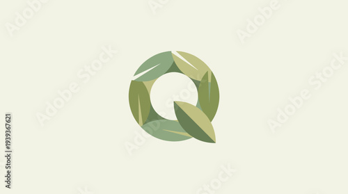 This image presents a circular design crafted from various green leaves, symbolizing nature, sustainability, and eco-friendliness with an organic feel.