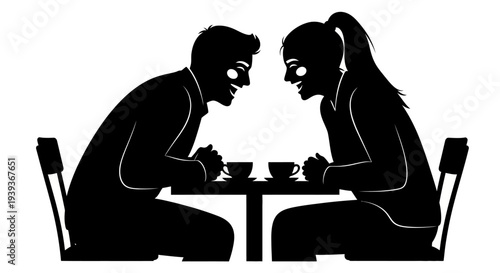 Couple sharing a romantic coffee date at a quaint table with two chairs enjoying each other's company in a peaceful setting