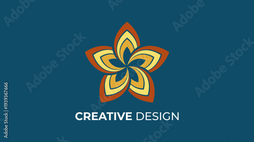 The Creative Design logo features an artistic flower pattern, with vibrant colors representing creativity and nature, ideal for businesses in art or design sectors.