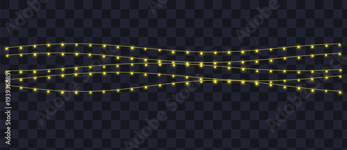 Three vibrant wavy strands of golden yellow string lights shine brilliantly for special events