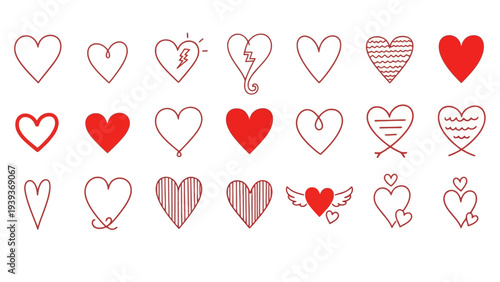 A versatile collection of diverse heart illustrations, perfect for expressing love, romance, and heartfelt sentiments across various design concepts and creative projects