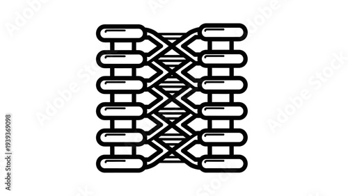 Abstract graphic icon featuring a repeating linear pattern, symbolizing intertwined connections and a robust structural design