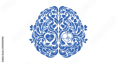 Human brain illustration with intricate details and patterns.