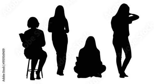 Four women silhouettes in various poses