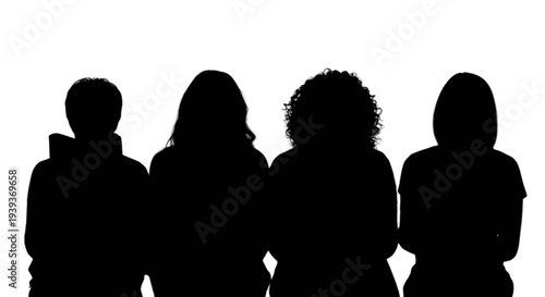Silhouettes of four people standing together