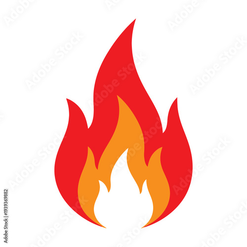 Bright orange and red flames burning intensely on a clean white background symbolizing passion and energy