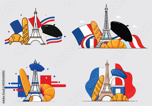 Set of American flags and symbols featuring a vector travel icon design with summer beach vacation and nautical tourism signs for business holiday illustrations