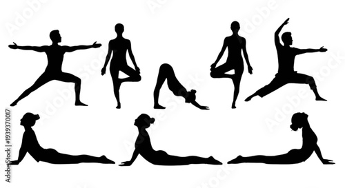 Yoga poses silhouette illustrations