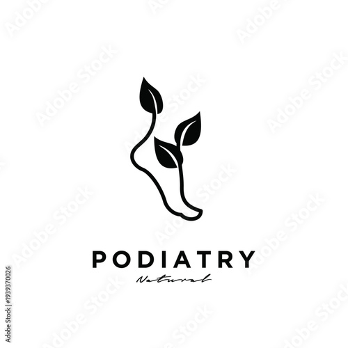 Natural Podiatry Logo Design with Minimalist Foot Outline and Organic Leaves