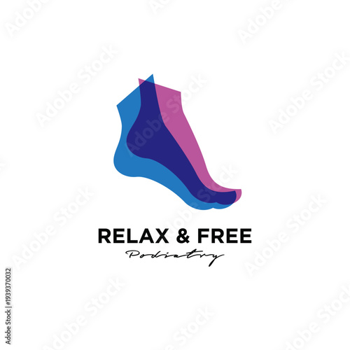 Abstract colorful human foot logo for modern podiatry and foot care clinic promoting relaxation and freedom.