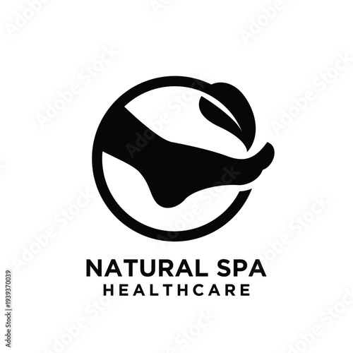 Natural Spa Healthcare Logo with Stylized Foot and Leaf for Wellness and Pedicure Services