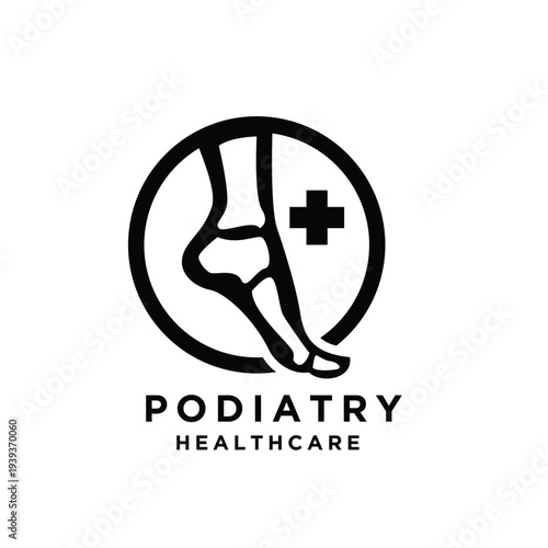 Podiatry Healthcare Logo with Anatomical Foot and Medical Cross Symbol Design