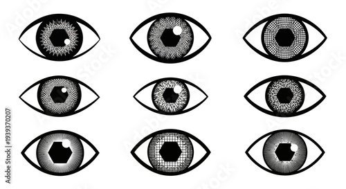 Abstract Eyes Collection: Diverse Iris Patterns and Geometric Designs