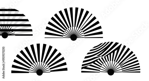 Abstract Fan Shapes with Black and White Stripes, Geometric Patterns