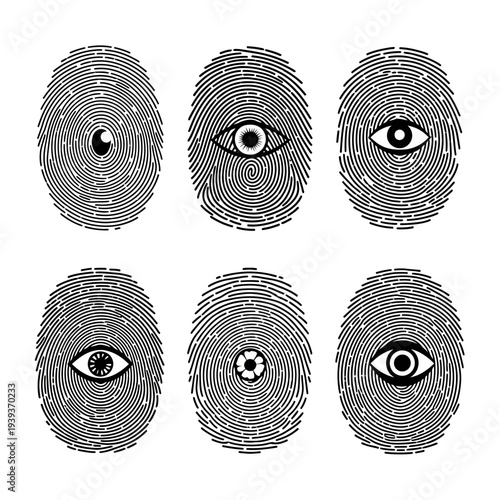 Abstract Fingerprint Eyes Collection: Identity, Surveillance, Vision, Mystery