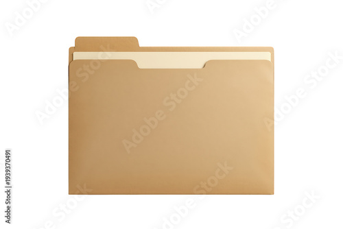 Manila file folder on a transparent background, organizing documents for business, office, work, accounting, and data storage