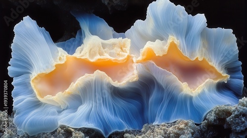 Luminous Organic Membrane with Undulating Blue and Orange Textures in Close-Up Detail