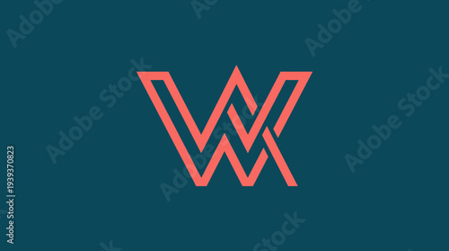A striking geometric 'W' logo design, crafted from coral and blue lines, symbolizes focus and innovation with a contemporary edge suitable for any brand.