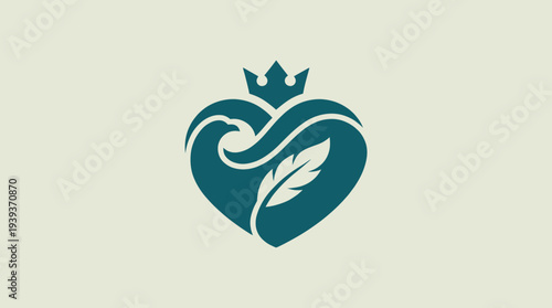 This logo features a stylized heart incorporating a wave and a leaf, symbolizing harmony and nature, crowned to represent elegance in branding and design.