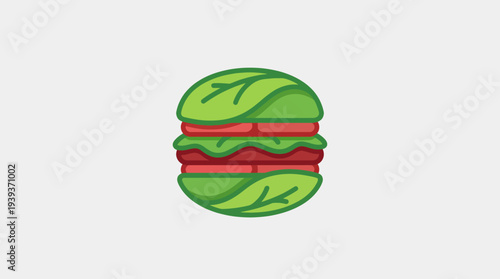 This fun, vibrant illustration shows a hamburger filled with fresh greens and layers, embodying culinary creativity and deliciousness in a visually appealing format for food lovers.