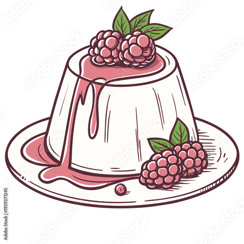 Panna Cotta Raspberry Sauce Plate Dessert Illustration Transparent Background